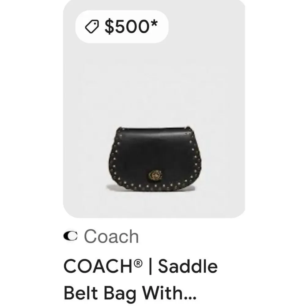 Coach Saddle Belt Bag Studded Black Leather Crossbody Belt Bag Chain Strap